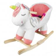 Balansoar pentru bebelusi, Unicorn, lemn + plus, cu rotile, roz+alb, 52 cm