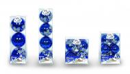 Set 4 globuri 70mm albastre cu decor glitter argintiu